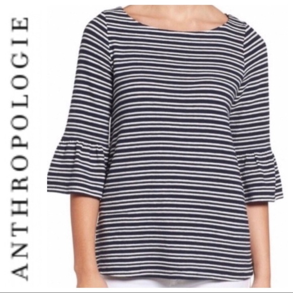ANTHROPOLOGIE Pleione Striped Flare Sleeve Top - Picture 2 of 9